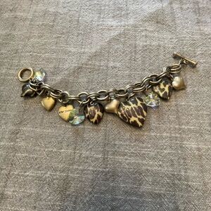 Betsey Johnson Gold and Brown Charm Bracelet heart locket charms
